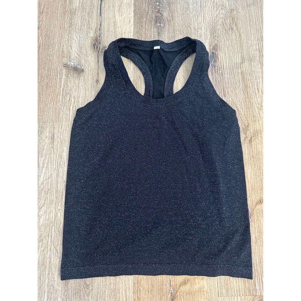 Athleta Momentum Shine Black‎ Silver Metallic Shimmer Racerback Seamless Tank M